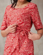 Red Cotton Silk Hand Block Printed Midi Dress