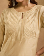 Beige Cotton Silk Embroidered Long Kurta