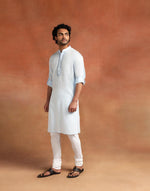 Blue Cotton Chikankari Slim Fit Long Kurta