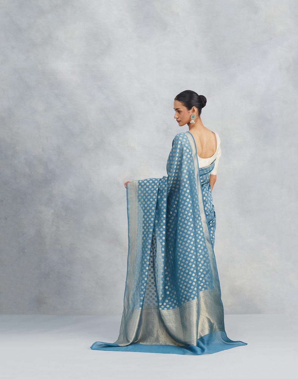 Blue Cotton Silk Blend Banarsi Sari