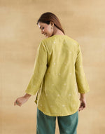 Green Cotton Silk Hand Embroidered Tunic