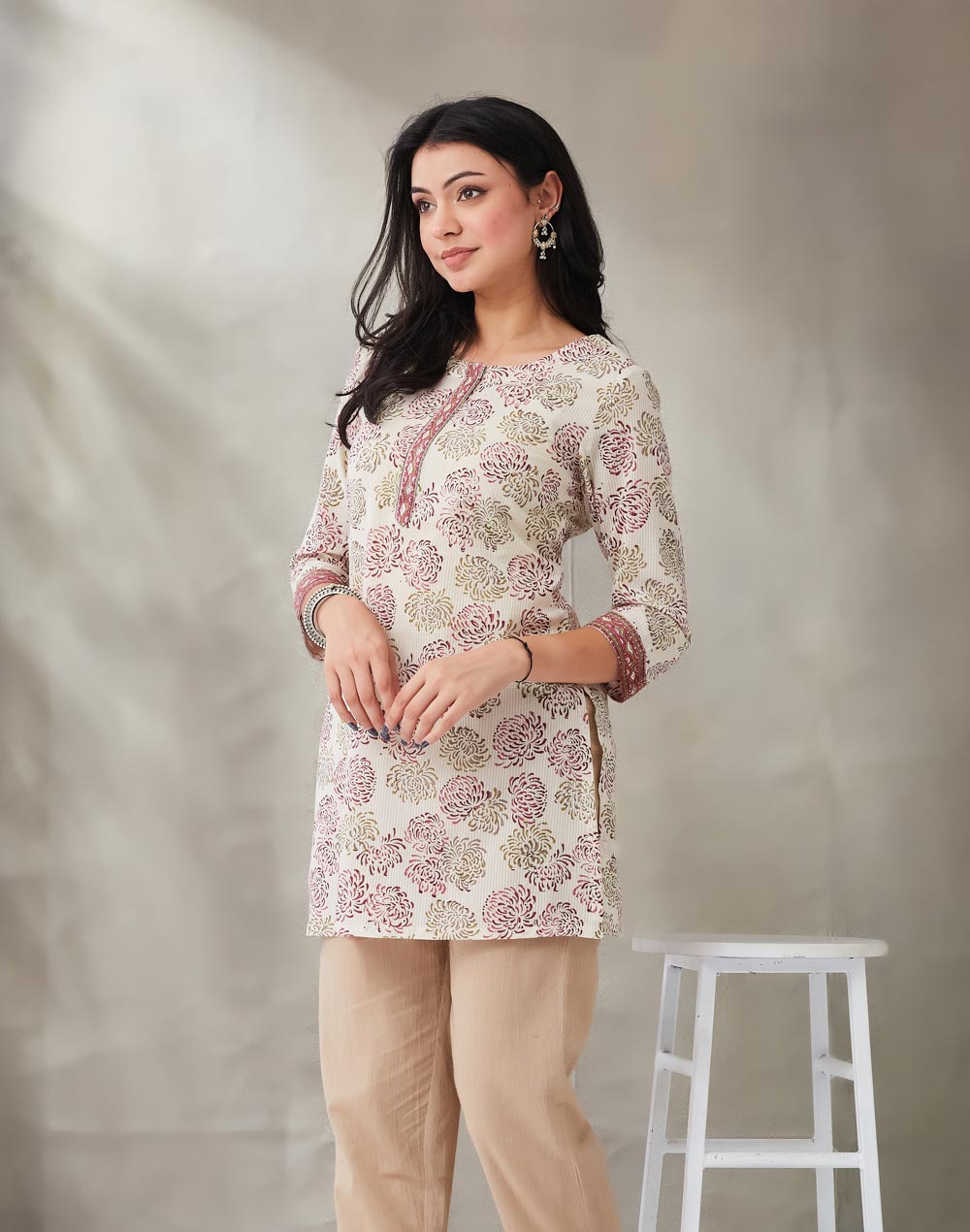Natural Cotton Hand Block Printed Slim Fit Short Kurta