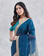 Teal Cotton Silk Blend Chanderi Sari