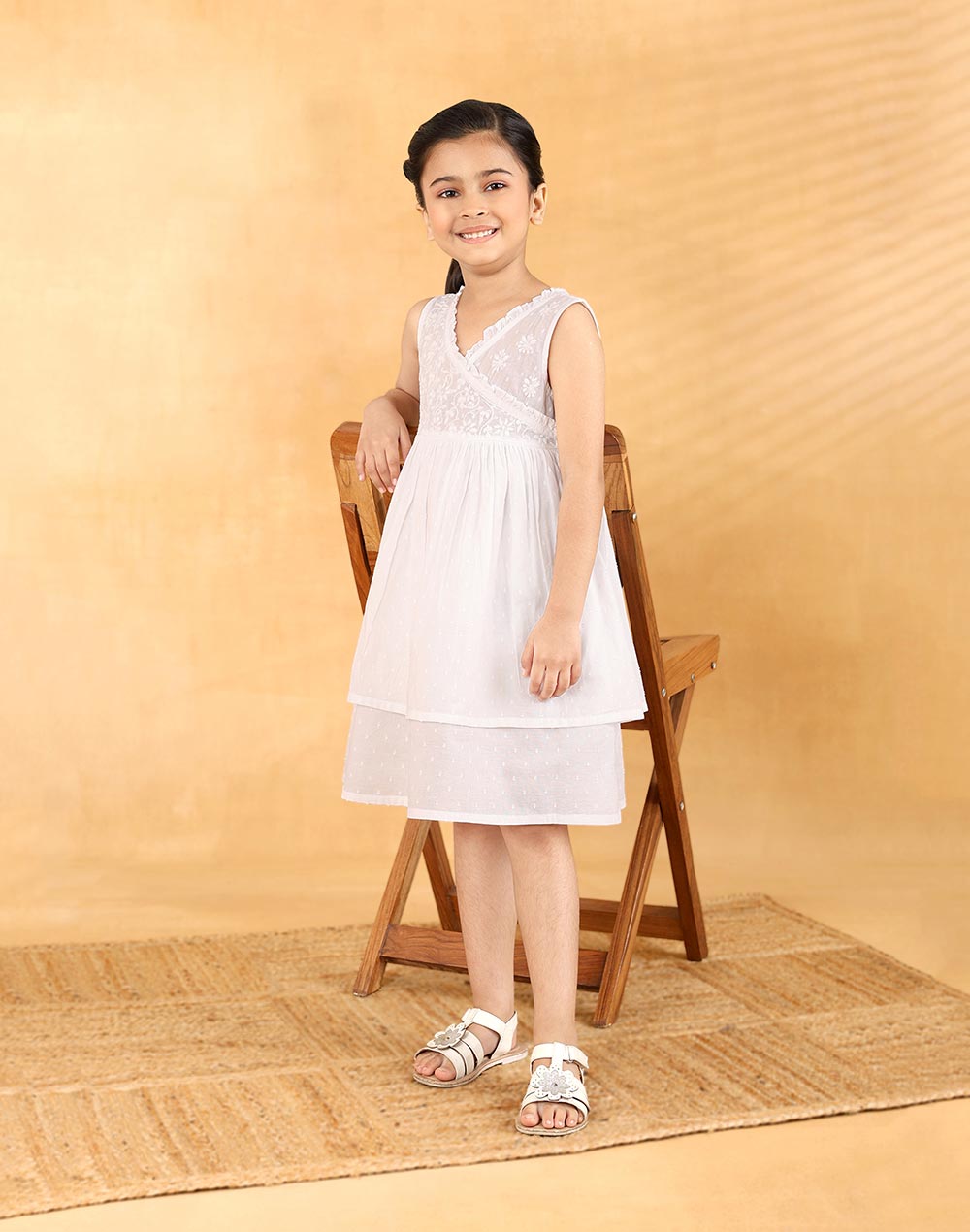 White Cotton Chikankari Cupcake Dress