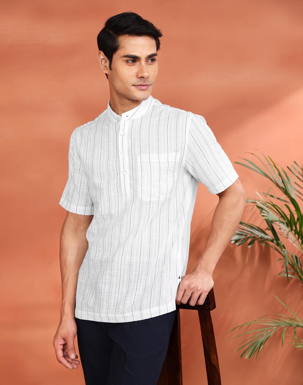 White Cotton Mid Placket Shirt