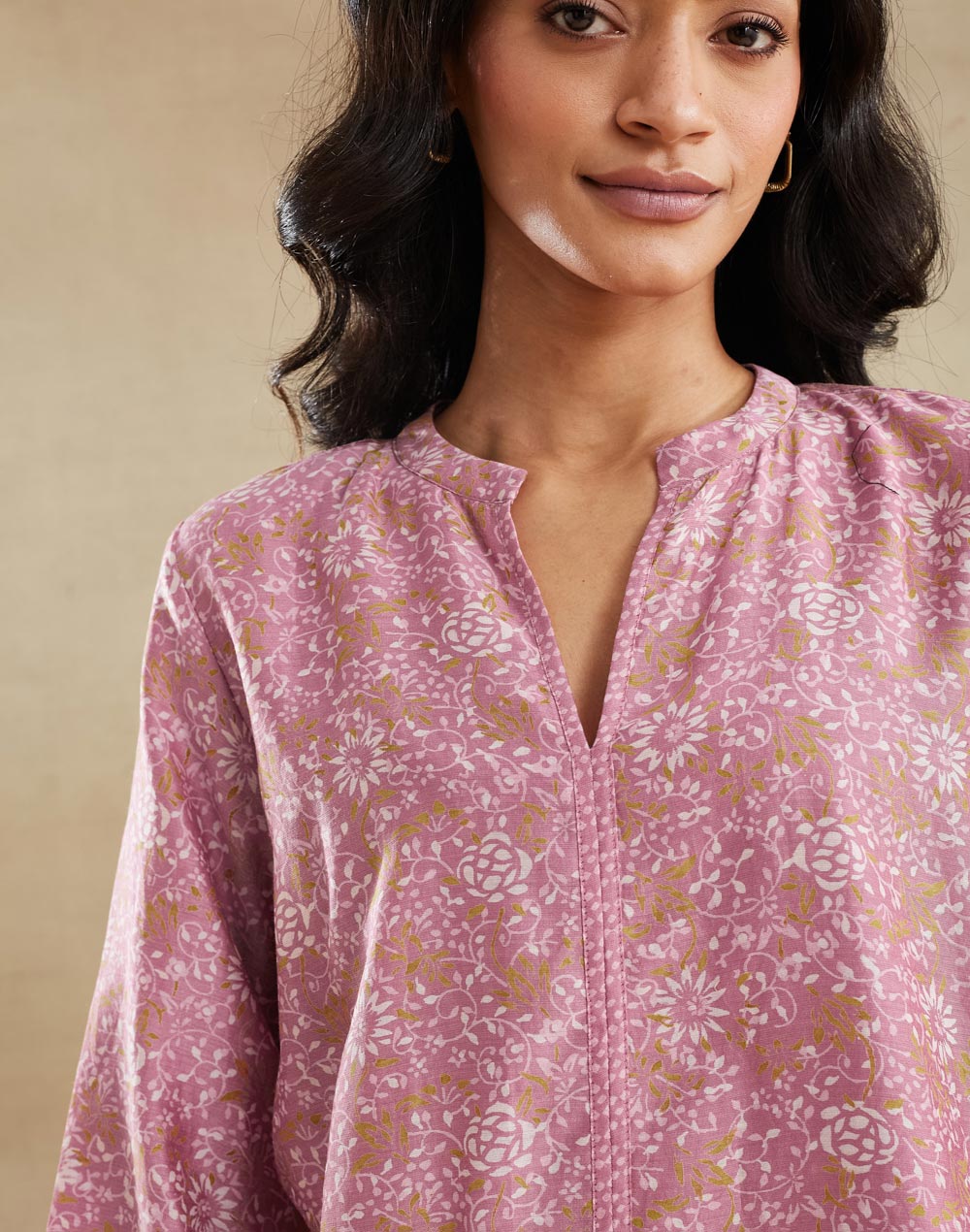 Pink Cotton Silk Hand Block Printed Clara Tunic