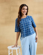 Indigo Cotton Dabu Printed Short Top