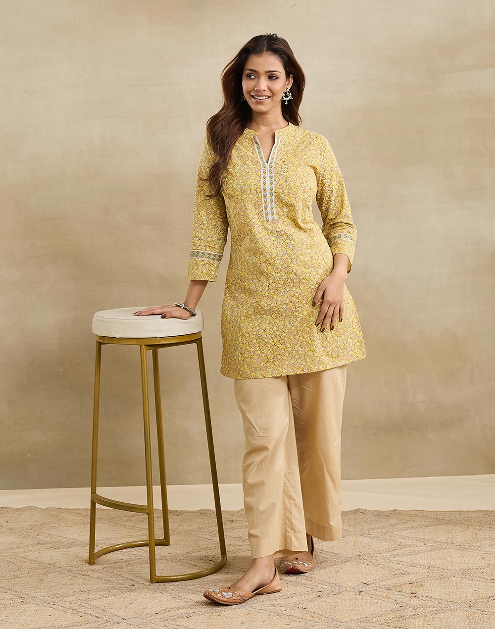 Mustard Cotton Short Kurta