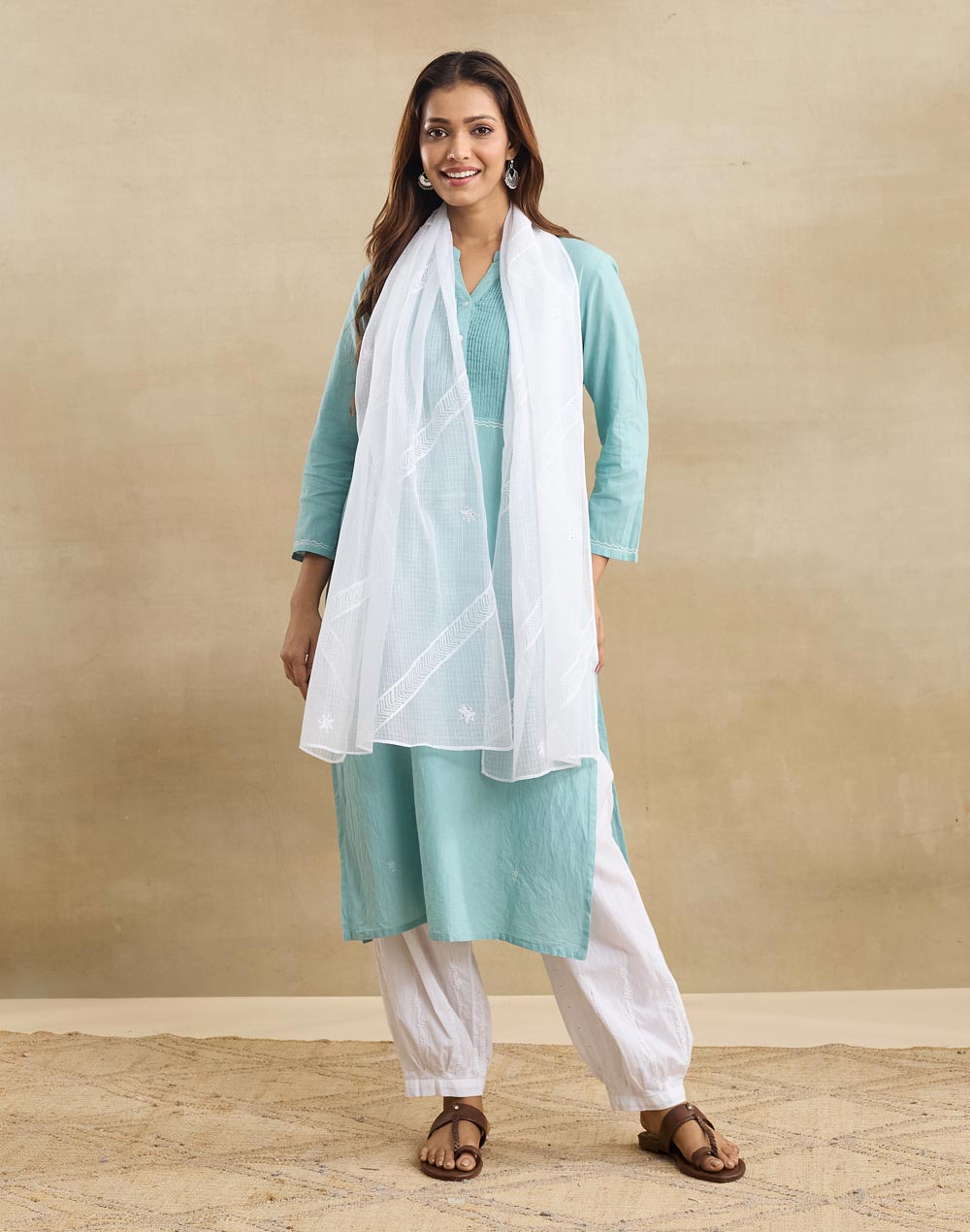 White Cotton Silk Blend Chikankari Stole