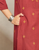 Maroon Cotton Slim Fit Long Kurta