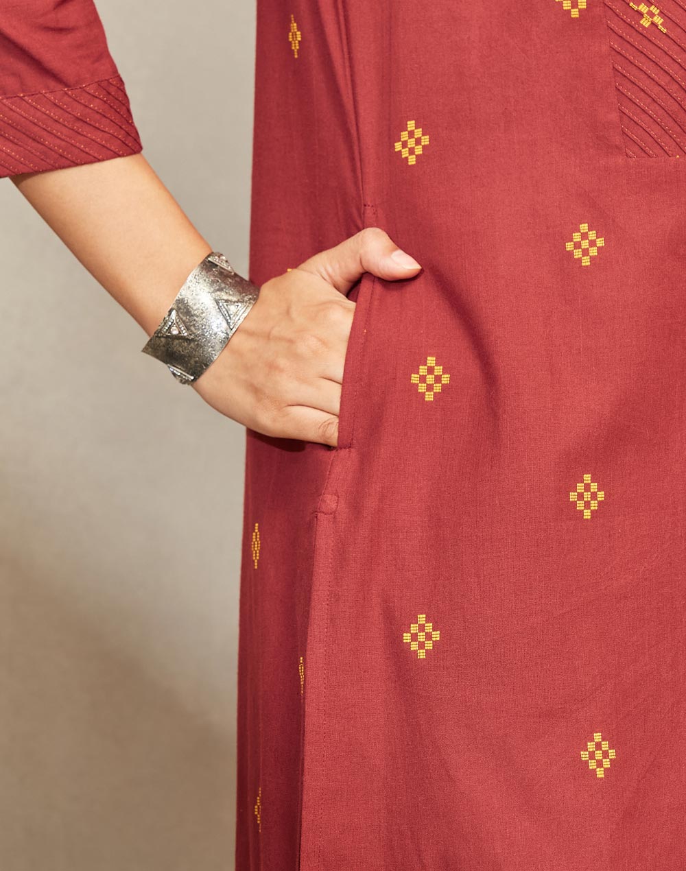 Maroon Cotton Slim Fit Long Kurta