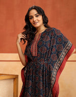 Blue-Red Cotton Ajrakh Printed Kaftan