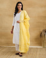 Yellow Cotton Silk Blend Chikankari Dupatta