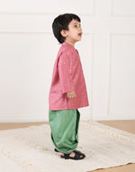 Pink Viscose Blend Hand Block Printed 2pc Dhoti Set