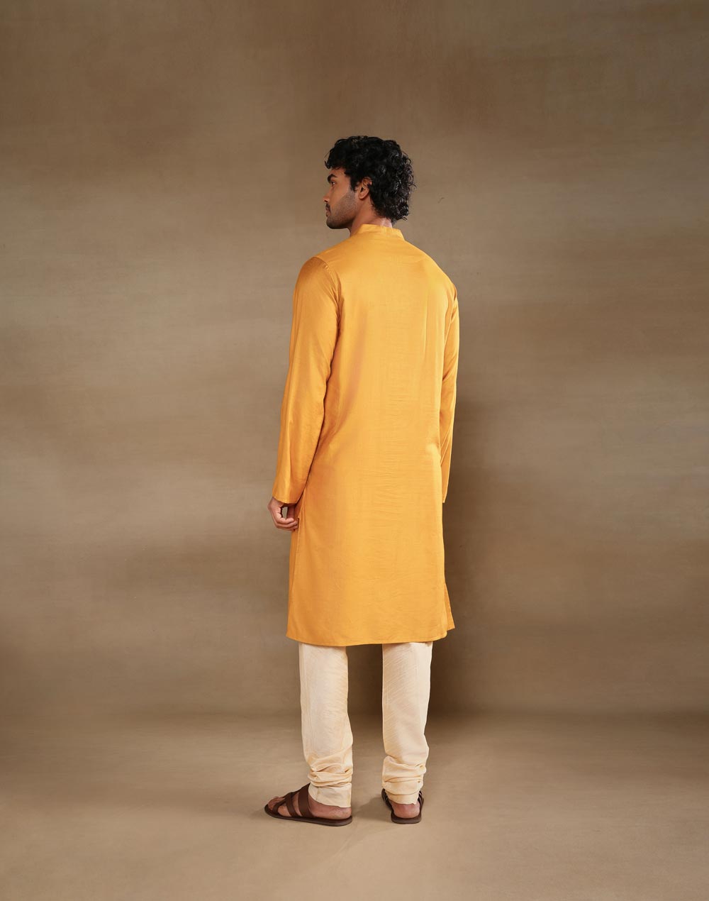 Yellow Viscose Silk Long Kurta