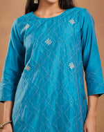 Teal Embroidered Long Kurta styled for festive occasions