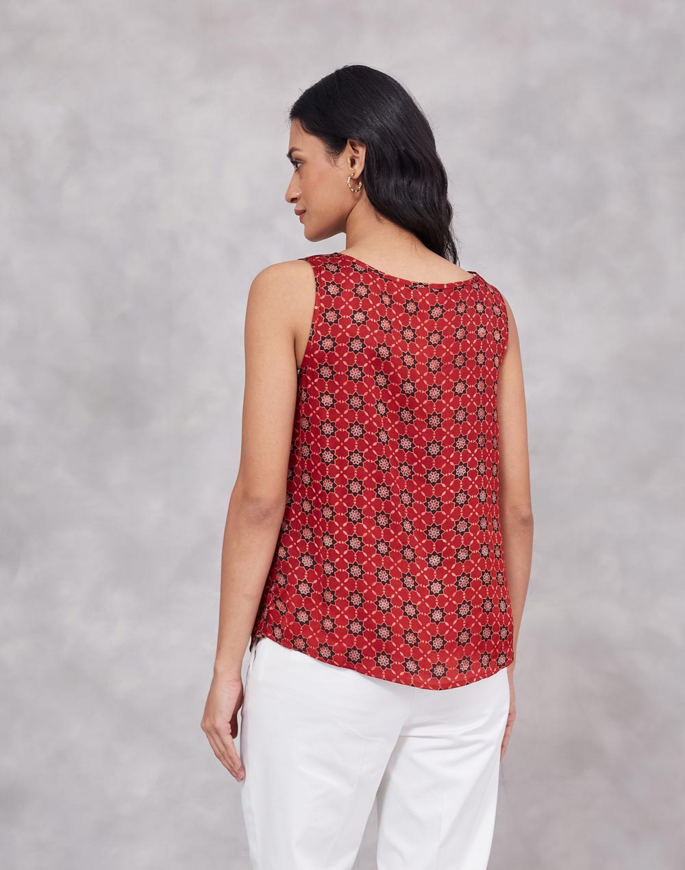 Red Rayon Blend Dabu Slim Fit Top