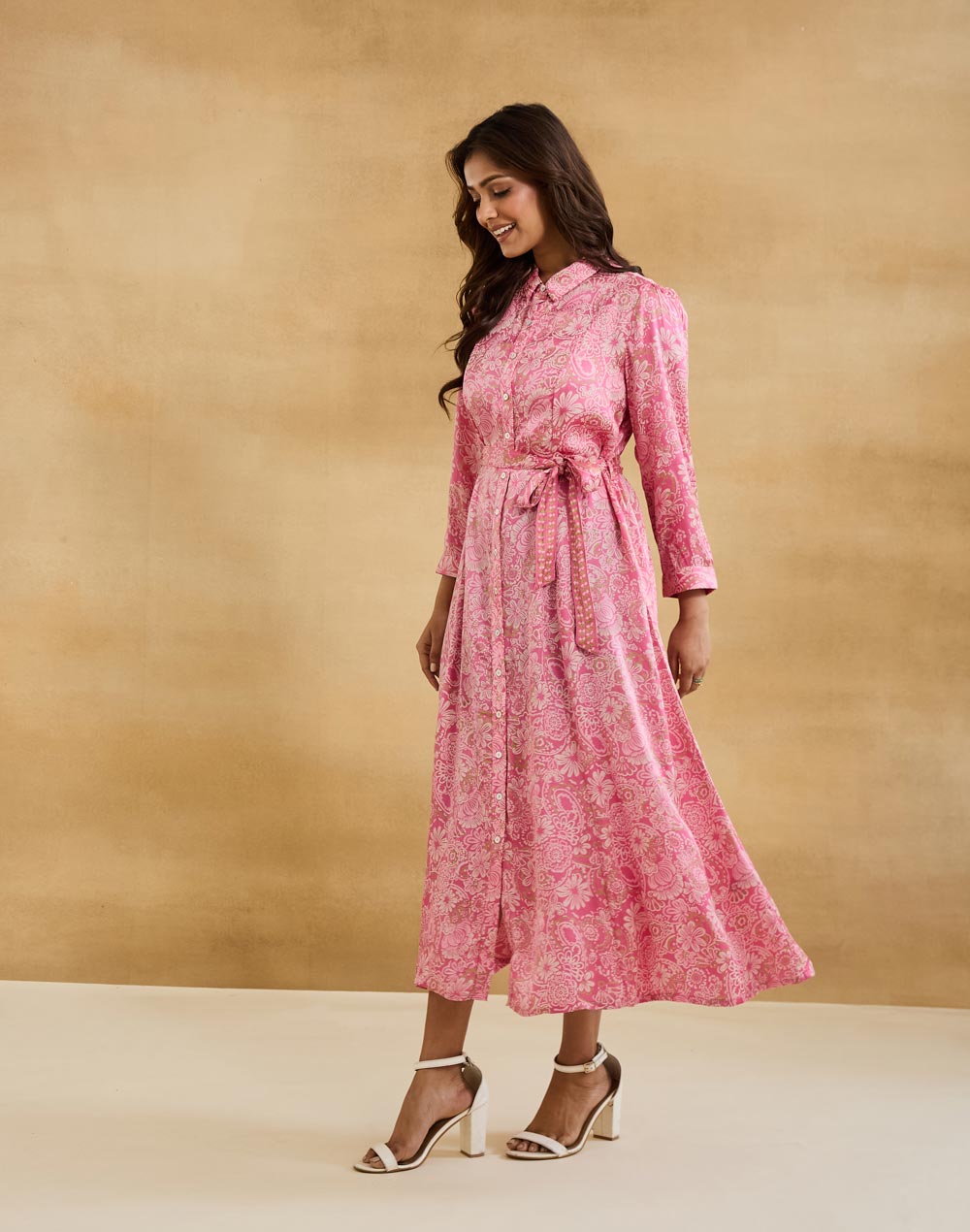 Pink Rayon Blend Hand Block Printed Maxi