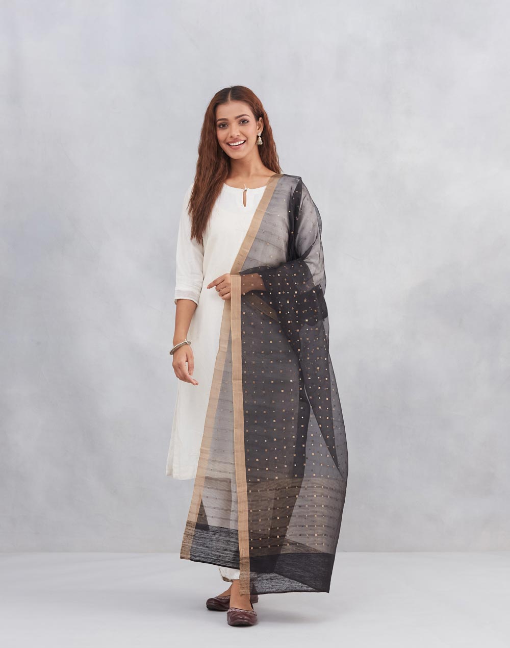 Black Silk Blend Hand Woven Dupatta