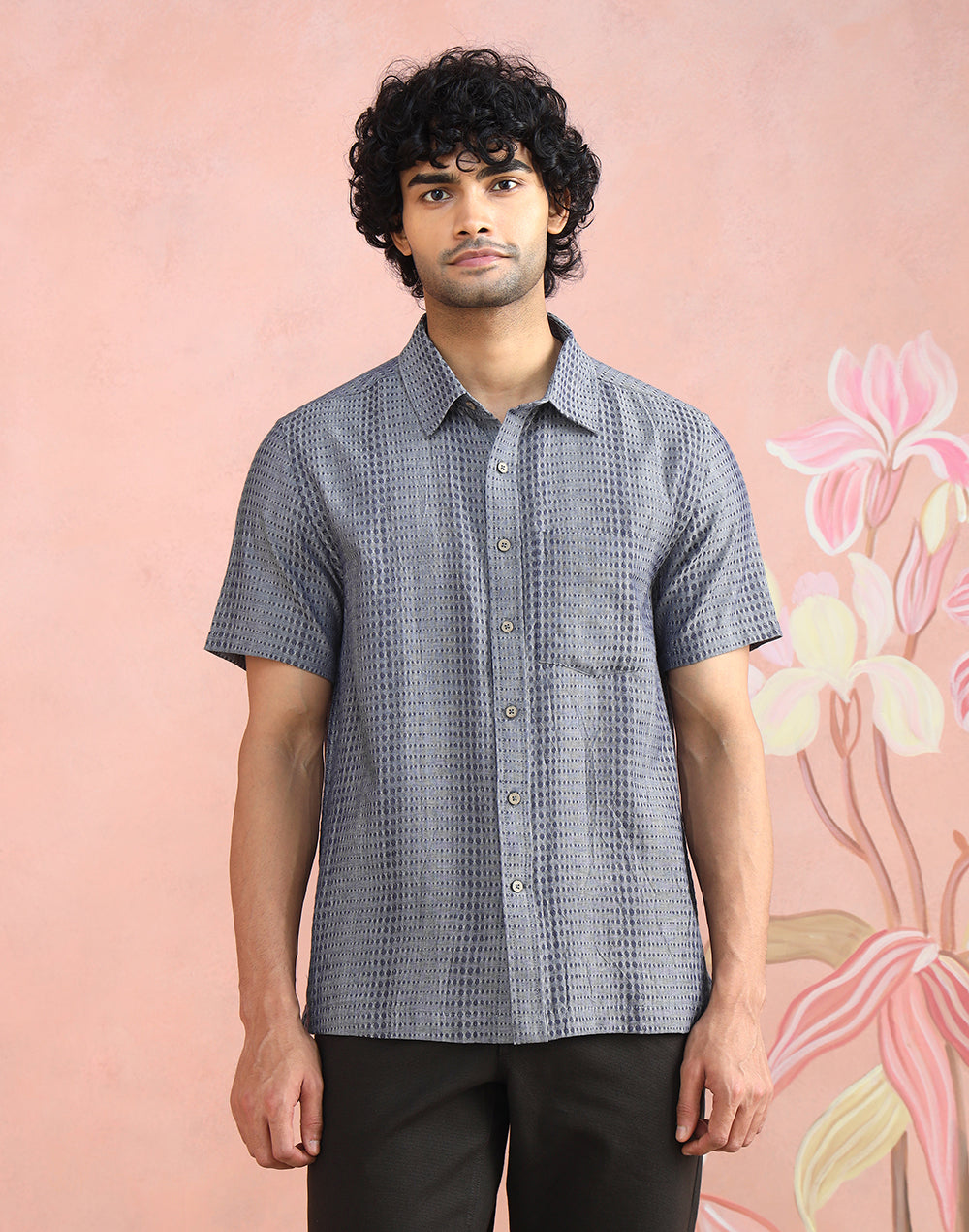 Cotton fabric detail on the Grey Bush Shirt