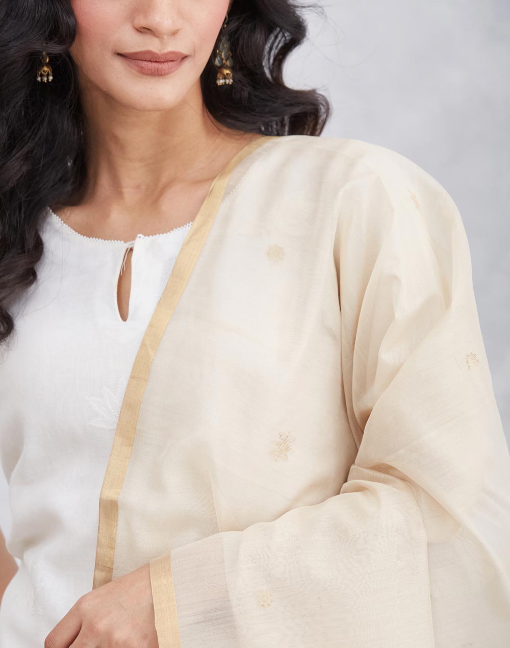 Beige Cotton Silk Blend Dupatta