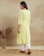 Yellow Cotton Chikankari Long Kurta