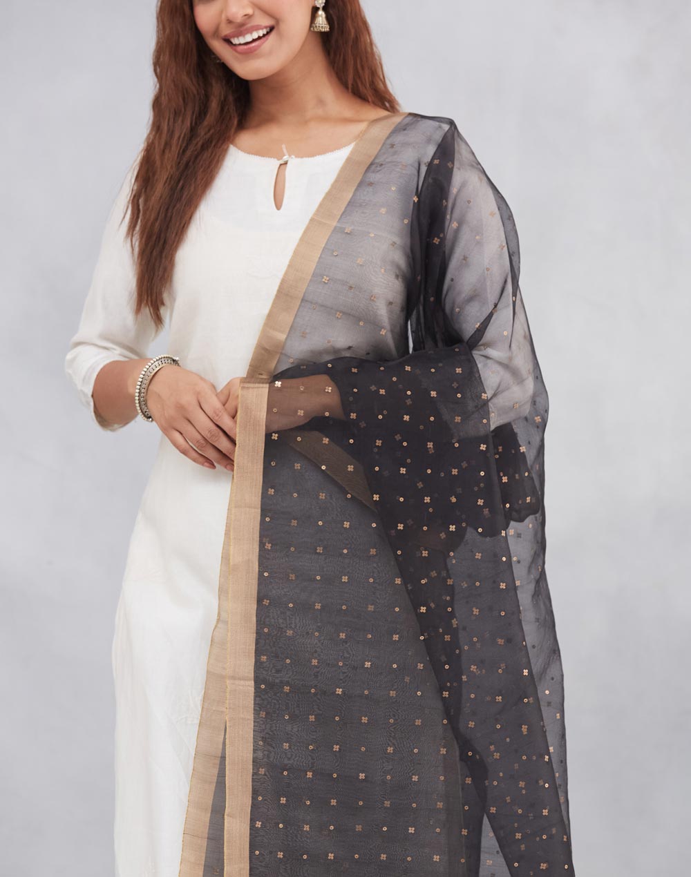 Black Silk Blend Hand Woven Dupatta