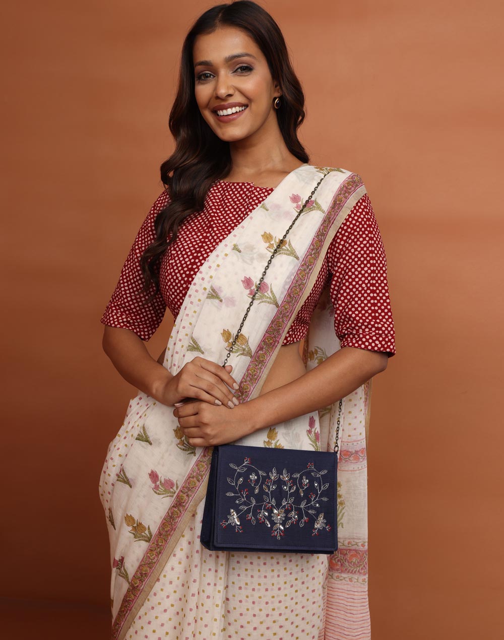 Navy Hand Embroidered Clutch