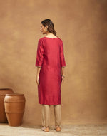Wine Cotton Silk Embroidered Long Kurta
