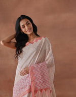 Pink Cotton Silk Hand Block Printed Sari
