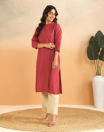 Red Cotton Silk Pintuck Slim Fit Long Kurta