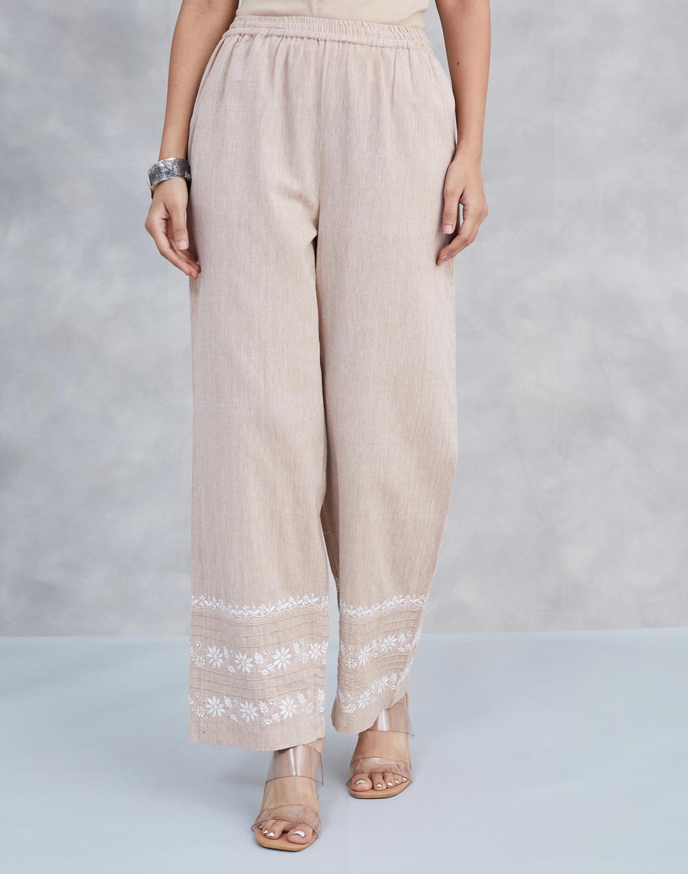 Beige Cotton Chikankari Pallazo