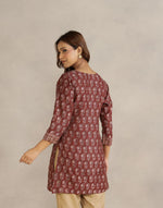 Maroon Cotton Silk Hand Block Printed Slim Fit Short Kurta