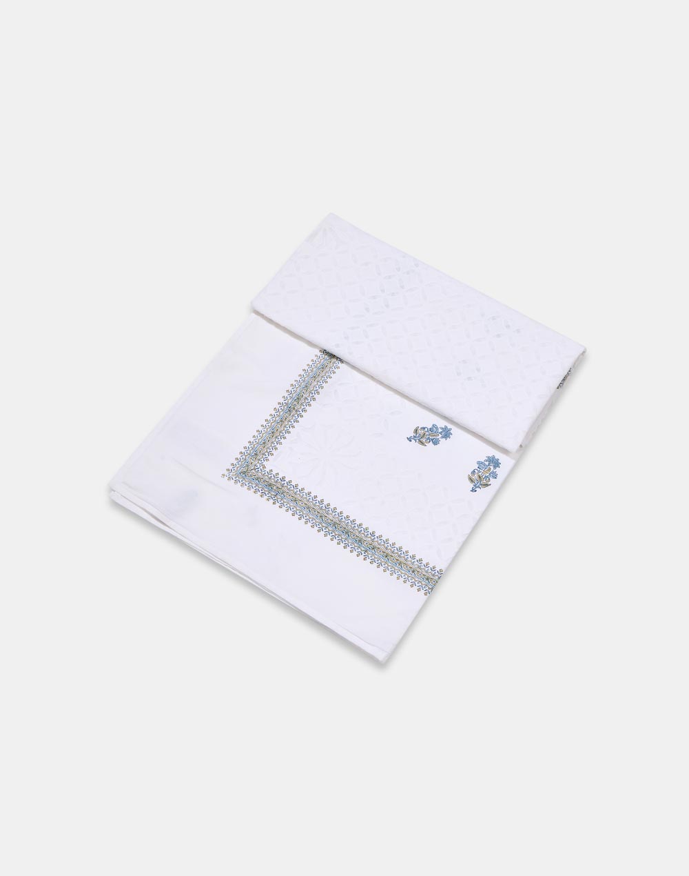 White Sangam Applique Embroidered Cotton Table Cover