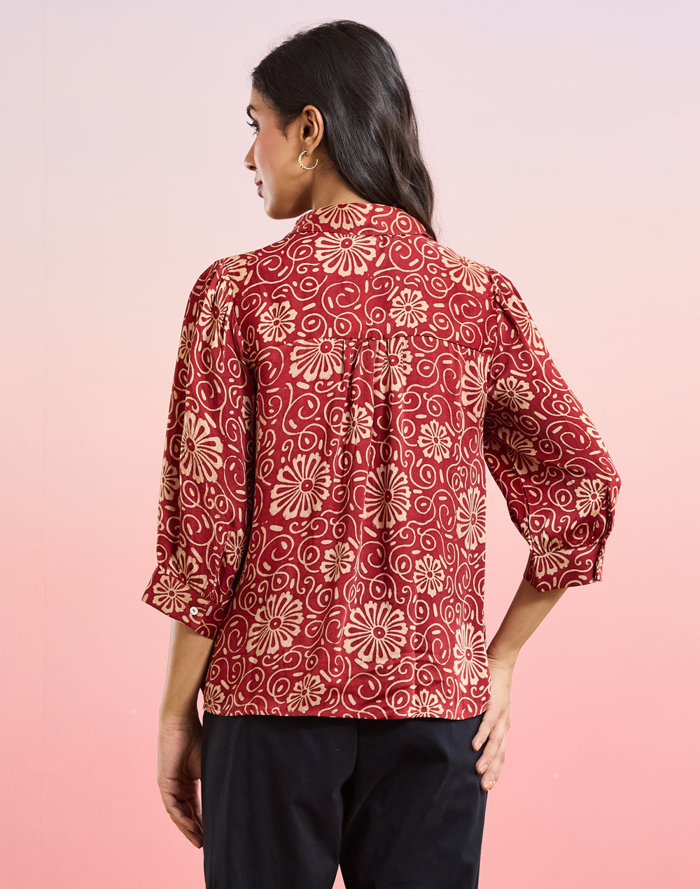 Texture and finish of the Red Ajrakh Print Top by Fabindia UK
