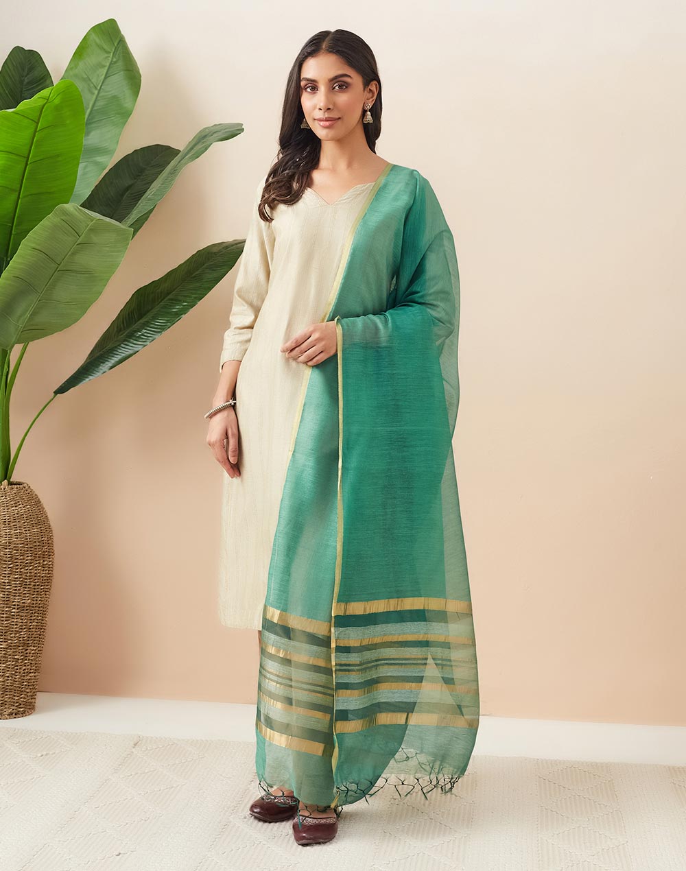 Green Silk Blend Dupatta