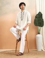 White Madhubani Stripe Short Kurta styled for festive occasions