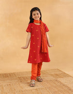 Red Cotton Dobby 3pc Churidar Set