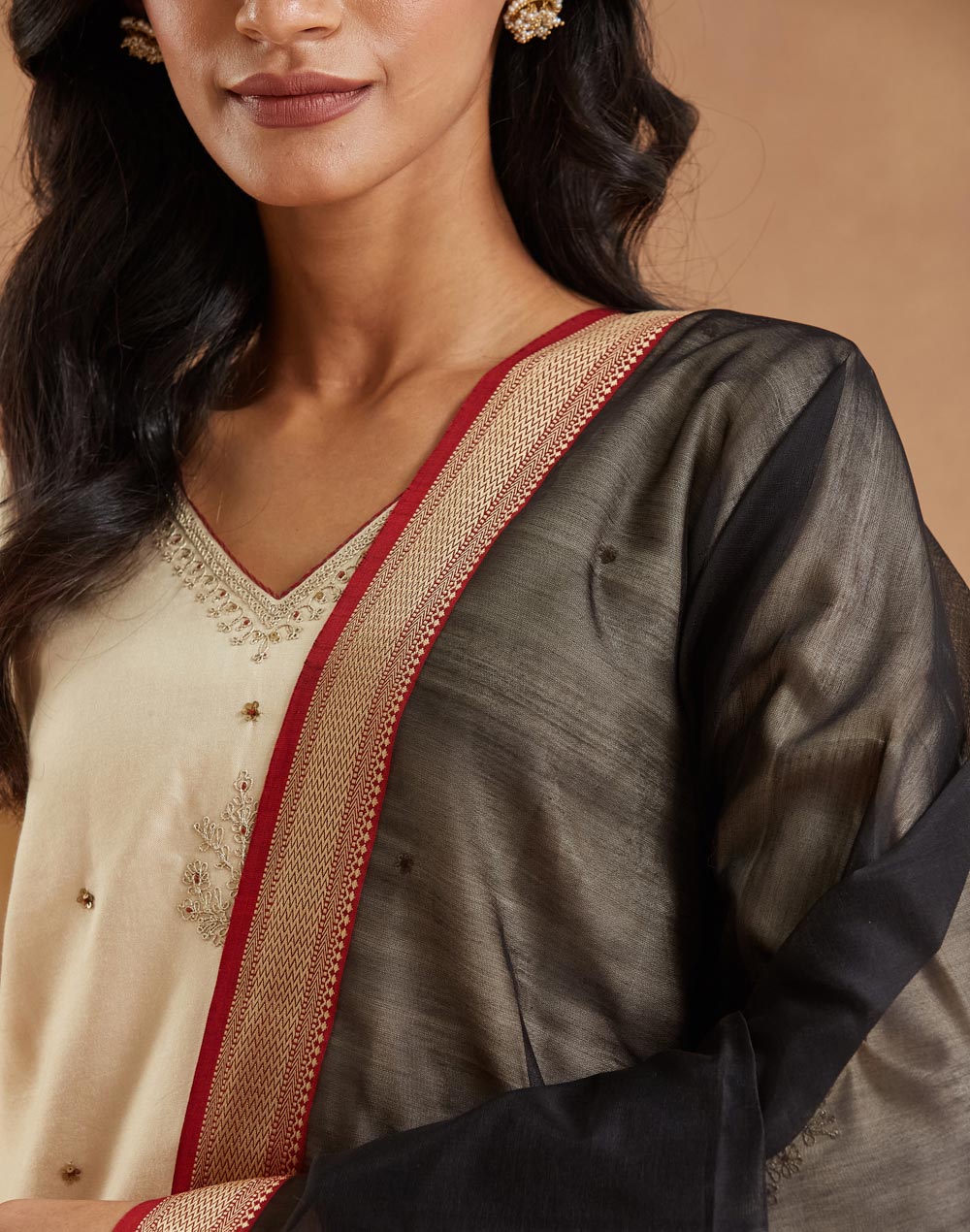 Black Cotton Silk Blend Dupatta