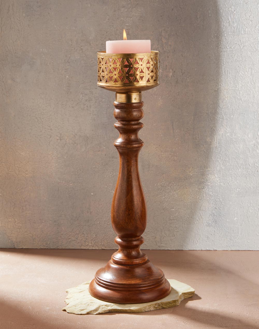 Golden Tejas Wooden Candle Holder