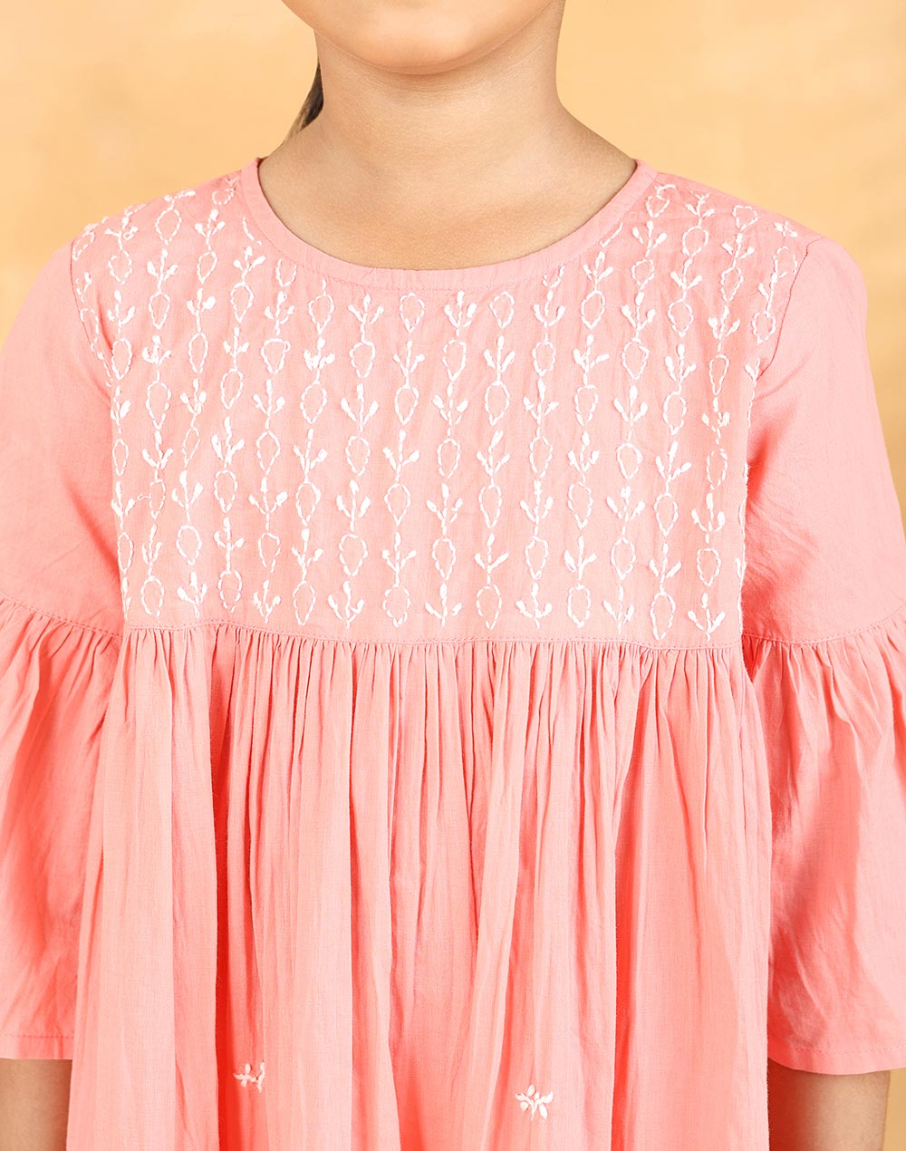 Pink Cotton Chikankari Bluebell Dress