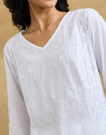 White Cotton Chikankari Long Kurta