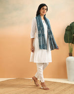 Blue Cotton Silk Chikankari Stole