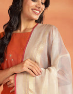 Beige Cotton Silk Blend Maheshwari Dupatta