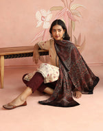 Black-Red Viscose Blend Ajrakh Printed Stole