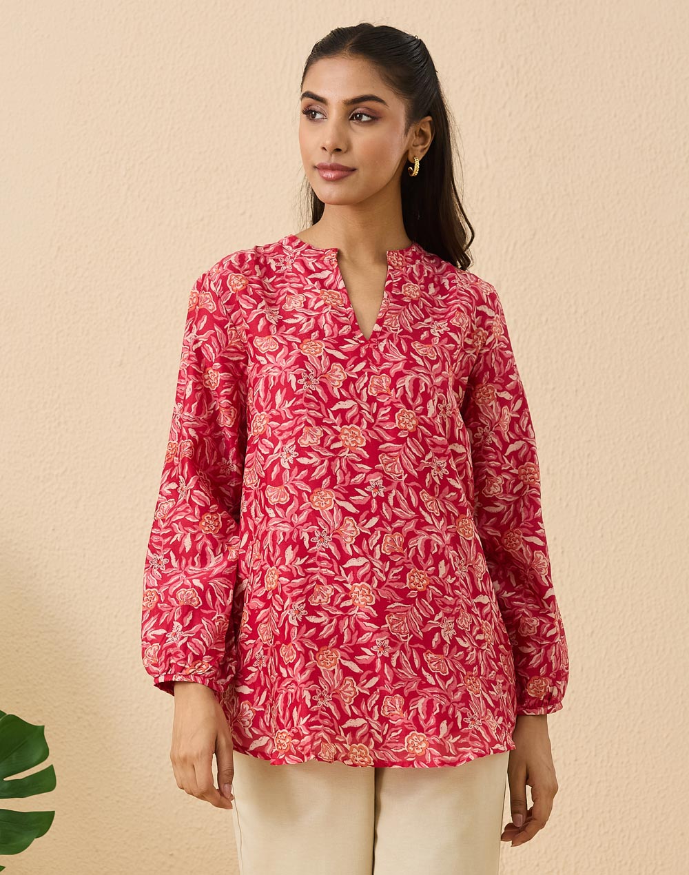 Red Cotton Silk Tunic