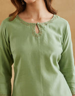 Green Cotton Silk Short Kurta