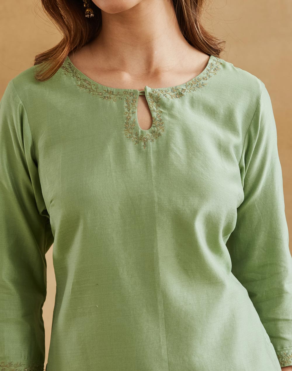 Green Cotton Silk Short Kurta