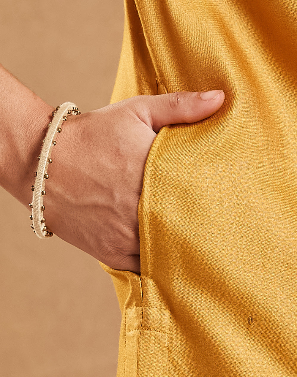 Mustard Viscose Silk Embroidered Knee Length Kurta