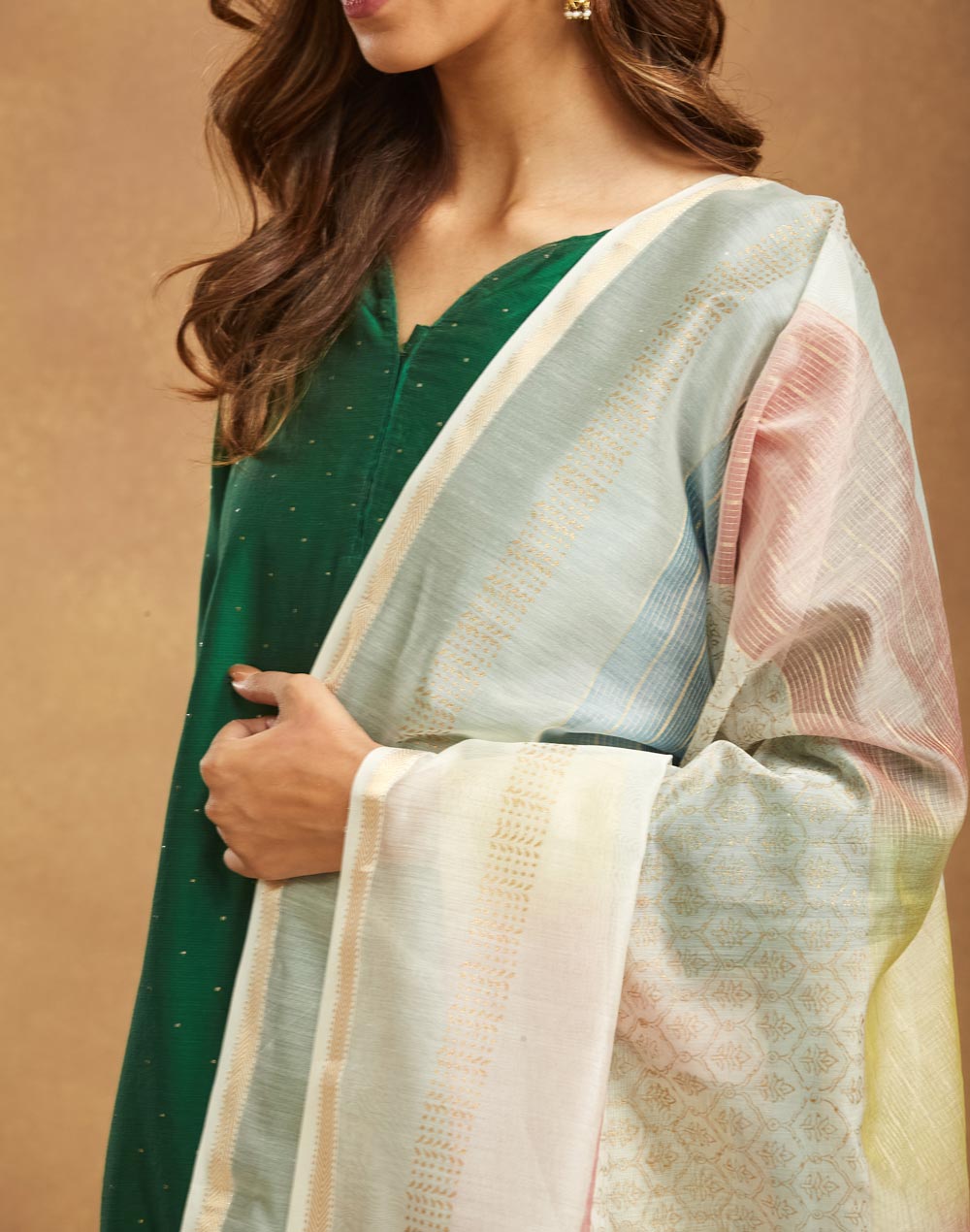 Natural Cotton Silk Blend Hand Block Printed Dupatta